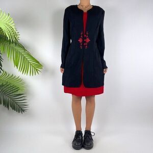 Vintage 90s Romantic Grunge Black & Red Vampy Long Sleeve Gothic Midi Dress / 6